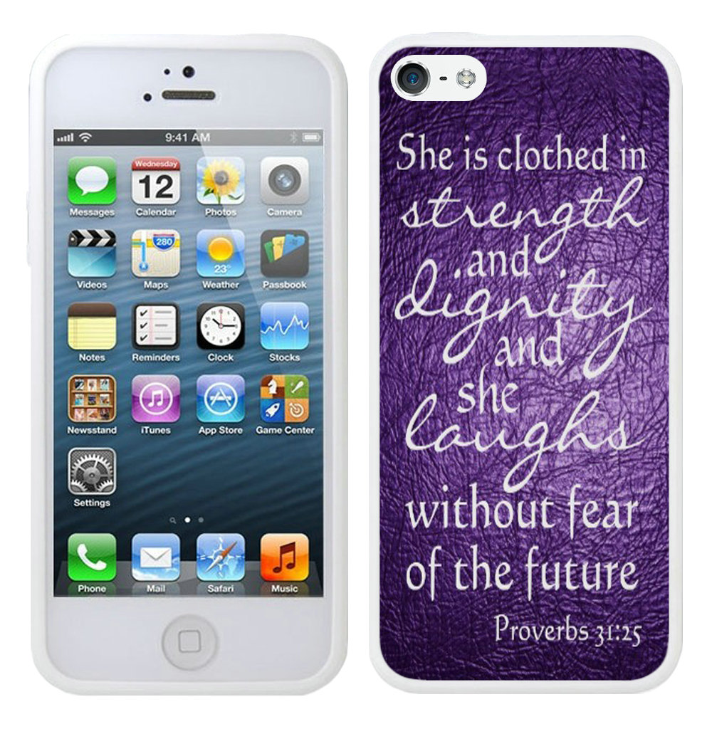 Bible Proverbs 31 25 She is clothed with strength and dignity White iPhone 5 5S Case